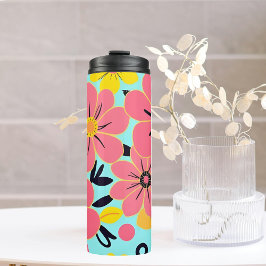 Garrafa Térmica Brilhos Cor-de-rosa e Amarelo no Estilo Azul-Céu- 