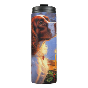 Garrafa Térmica Brittany Spaniel com Luzes de Natal Feriado