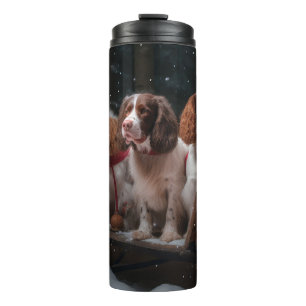 Garrafa Térmica Brittany Spaniel Neve Trenó Natal Decoração