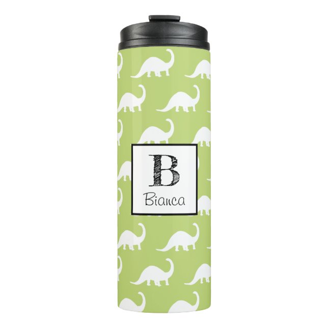 Garrafa Térmica Brontossauro Branco Cinto Dinossauro Personalizado (Frente)