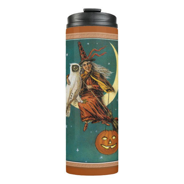Garrafa Térmica Bruxa & Coruja de Halloween  (Frente)