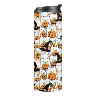 Garrafa Térmica Bruxa de Gatinho Fofo Segurando Bumkin Halloween