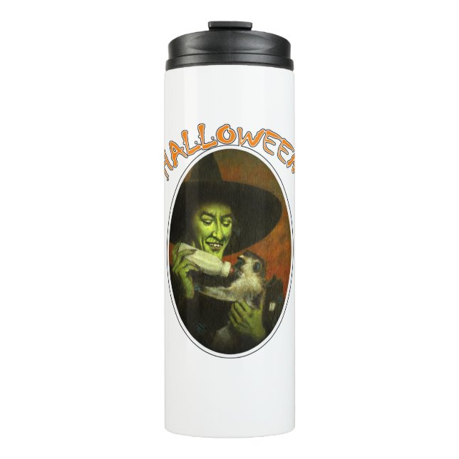 Garrafa Térmica Bruxa de Halloween e Macaco Voador (Frente)