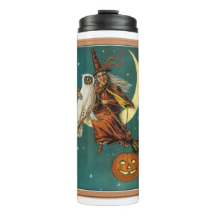 Garrafa Térmica Bruxa e Coruja Nostálgica Feliz Halloween