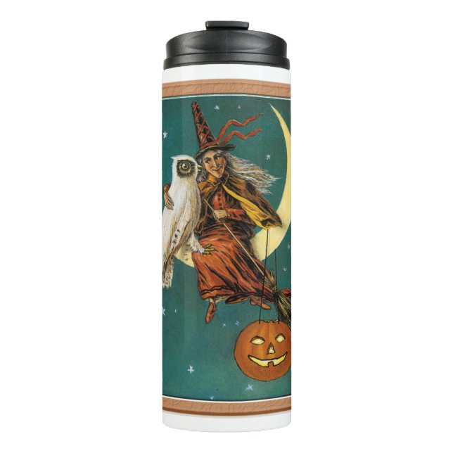 Garrafa Térmica Bruxa e Coruja Nostálgica Feliz Halloween (Frente)