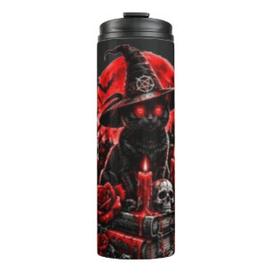 Garrafa Térmica Bruxa Gótica Gato Preto Halloween Caveira Vela Des