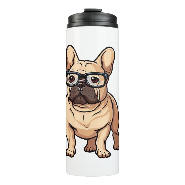 Garrafa Térmica Buldogue francês Vestindo óculos (Frente)