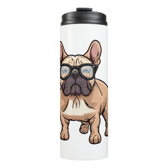 Garrafa Térmica Buldogue francês Vestindo óculos (Frente)