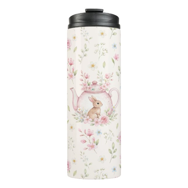 Garrafa Térmica Bule de Chá Coelho Caprichoso Floral Primavera  (Frente)