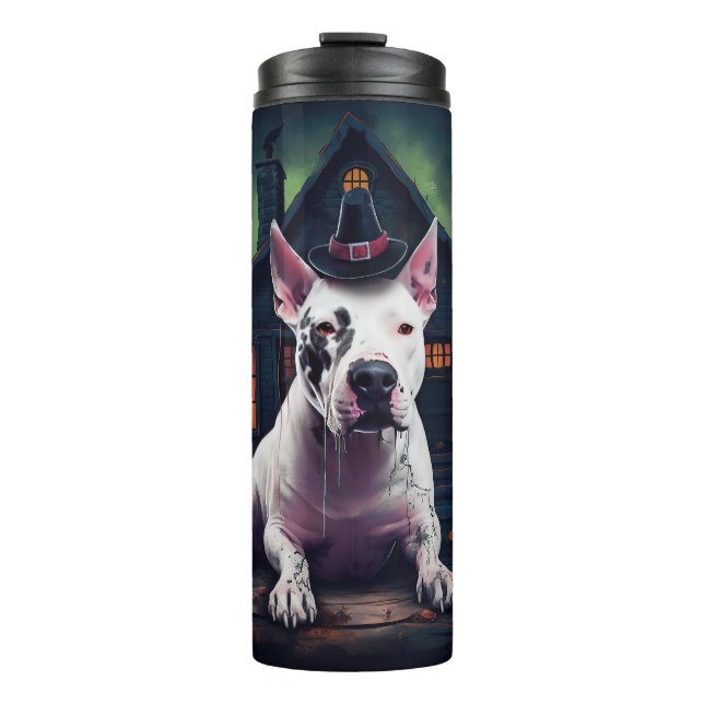 Garrafa Térmica Bull Terrier Pumpkins Halloween Scary (Frente)