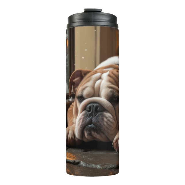Garrafa Térmica Bulldog com Luzes de Natal Feriado (Frente)