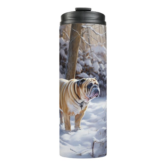 Garrafa Térmica Bulldog Deixe Nevar Natal Escovado (Frente)