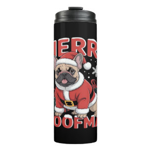 Garrafa Térmica Bulldog Francês Chapéu de Papai Noel Natal Alegre