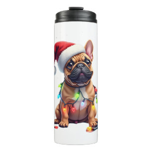 Garrafa Térmica Bulldog Francês Iluminação de Natal Papai Noel Bul