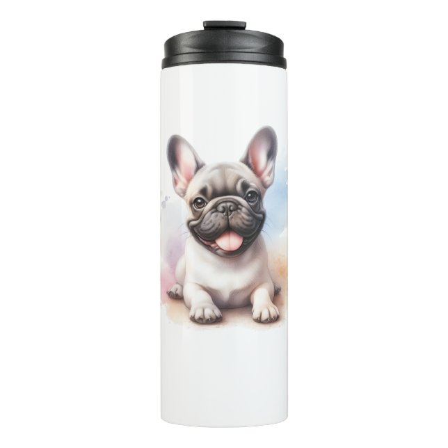 Garrafa Térmica Bulldog Francês na Cor da Água (Frente)