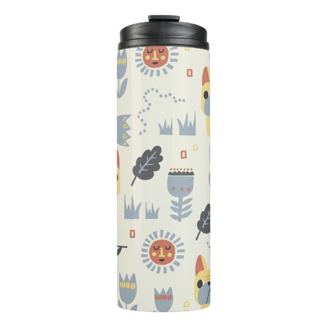 Garrafa Térmica Bulldog Francês: Scandinávia Floral Repeat. (Frente)