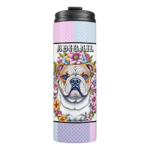 Garrafa Térmica Bulldog Personalizado e Flores Whimsical