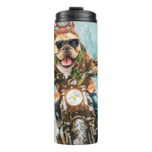 Garrafa Térmica Bulldog Pilotando Moto Natal