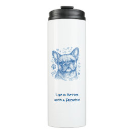 Garrafa Térmica Bulldogue Francês blue lineart doodle frenchie