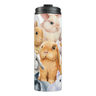 Garrafa Térmica Bunnies Watercolor Fundo Animal