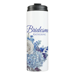 Garrafa Térmica Buquê De Flor Azul De Cores Aquáticas - Bridesmaid