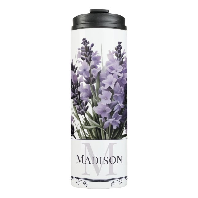 Garrafa Térmica Buquê de Lavanda de Aquarela Personalizado (Frente)