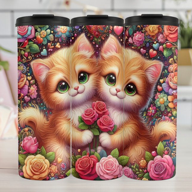 Garrafa Térmica Buquê de Rosas Gatinhos Fofos (Criador carregado)
