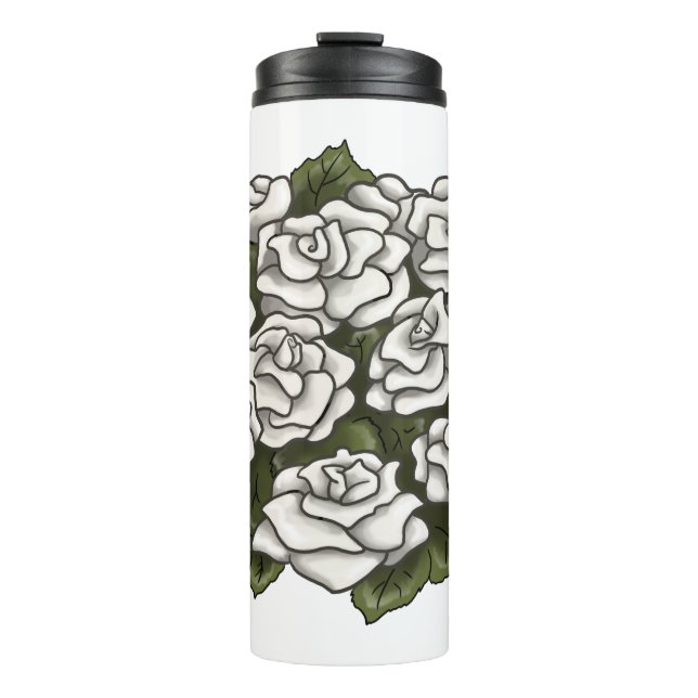 Garrafa Térmica Buquê Rosa Branco (Frente)