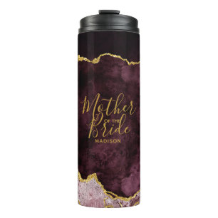 Garrafa Térmica Burgundy Blush Dourado Folha de Ágata Mãe da Noiva