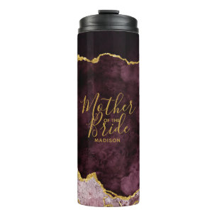 Garrafa Térmica Burgundy Blush Gold Foil Agate Mãe da Noiva