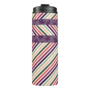 GARRAFA TÉRMICA BURGUNDY ORANGE GREEN YELLOW STRIPES COM FOLHAS
