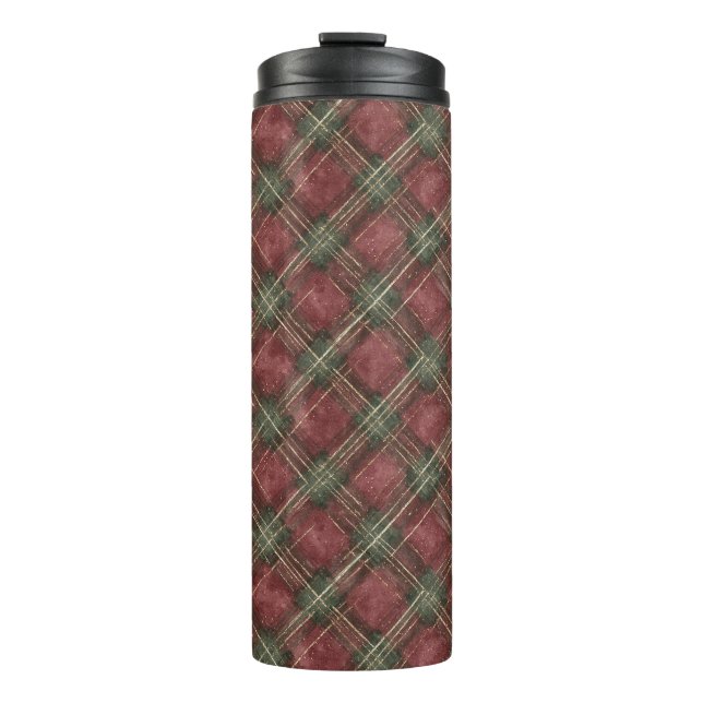 Garrafa Térmica Burgundy Red Green Plaid (Frente)