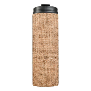 Garrafa Térmica Burlap castanho deitado em folha branca. Abstrato