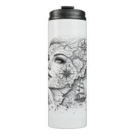 Garrafa Térmica Bússola de Mapa Personalizada Mulher Arte Vintage 