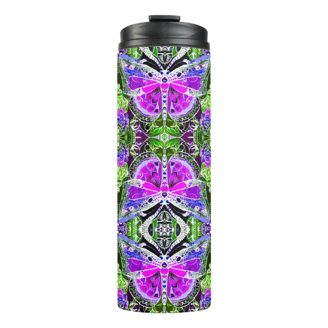 Garrafa Térmica Butterfly e Medallion Batik Patterno em Violet (Frente)