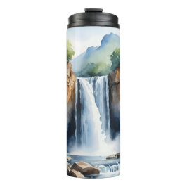 Garrafa Térmica Cachoeira pintada à aquarela