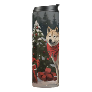 Garrafa Térmica Cachorro Akita na Neve Natal