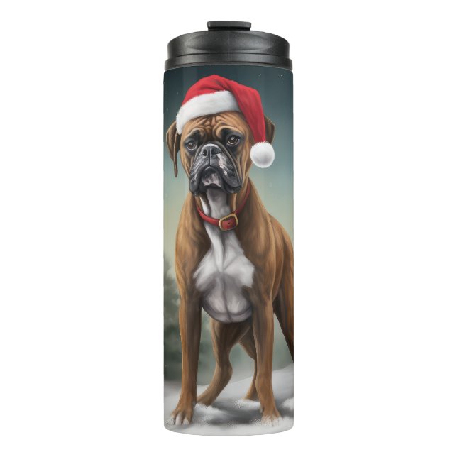 Garrafa Térmica Cachorro Boxer na neve de Natal  (Frente)