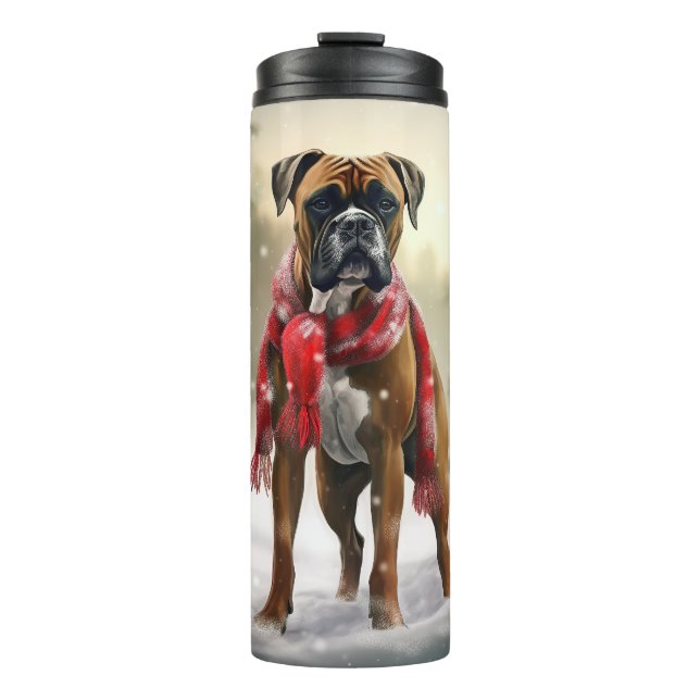 Garrafa Térmica Cachorro Boxer na Neve Natal (Frente)