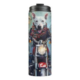 Garrafa Térmica Cachorro Bull Terrier Pilotando Motocicleta Natal