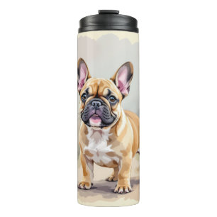 Garrafa Térmica Cachorro Bulldog Francês Fofo Cor Bege Tan Frenchi