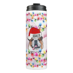 Garrafa Térmica Cachorro Bulldog Inglês Cabeça de Papai Noel no Na
