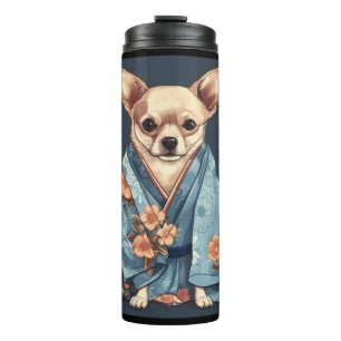 Garrafa Térmica Cachorro Chinhuahua Em Japonês Kimono Robe Illustr
