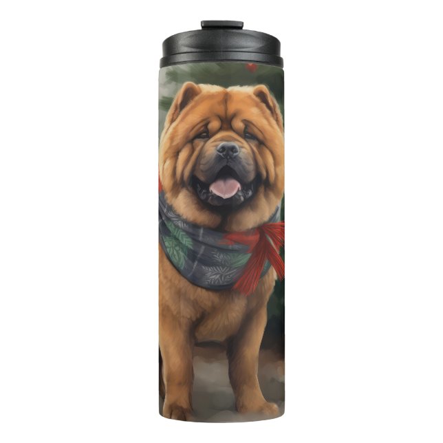 Garrafa Térmica Cachorro Chow Chow na Neve Natal (Frente)