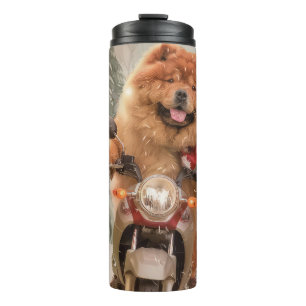 Garrafa Térmica Cachorro Chow Chow Pilotando Motocicleta Natal