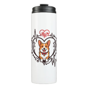 Garrafa Térmica Cachorro Corgi Coração Batimento Cardíaco Ekg Grav