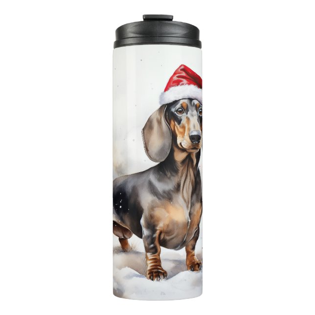 Garrafa Térmica Cachorro Dachshund na Neve Natal (Frente)