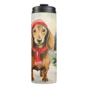 Garrafa Térmica Cachorro Dachshund na Neve Natal