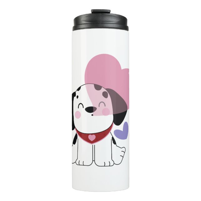 Garrafa Térmica Cachorro dálmata fofinho kawaii com Corações (Frente)