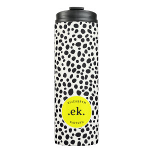 Garrafa Térmica Cachorro Dalmata Padrão Abstrato Monograma Rosa Qu